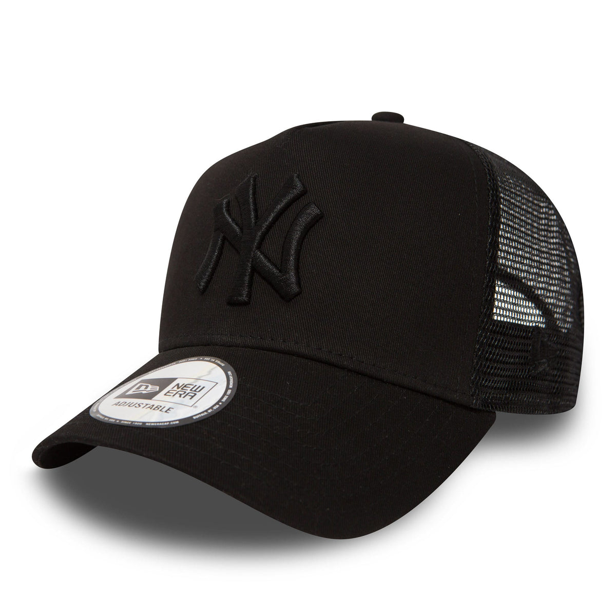 New York Yankees Clean Black On Black A-Frame Trucker Cap-klyvox
