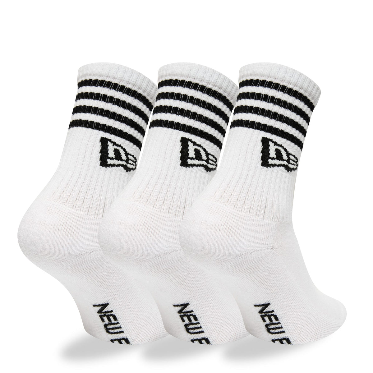 New Era Stripe 3 Pack Crew White Socks-klyvox