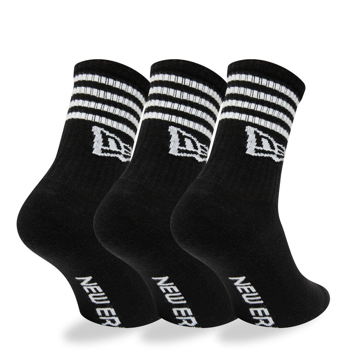 New Era Stripe 3 Pack Crew Black Socks-klyvox
