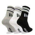 New Era Retro Stripe 3 Pack Crew Black, Grey and White Socks-klyvox