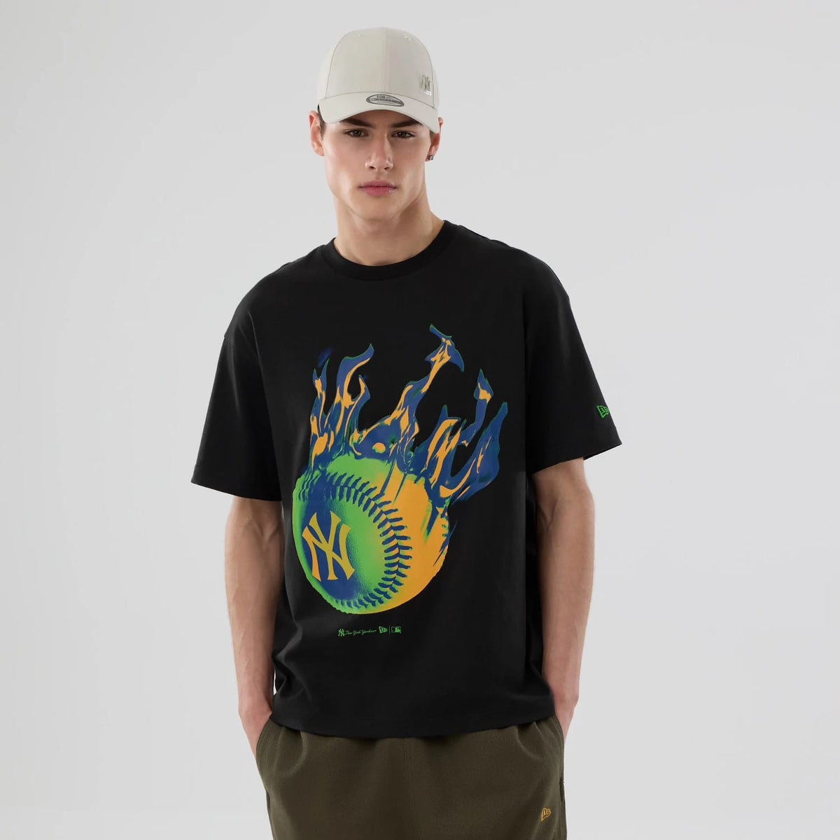 New York Yankees MLB On Fire Black Oversized T-Shirt-klyvox