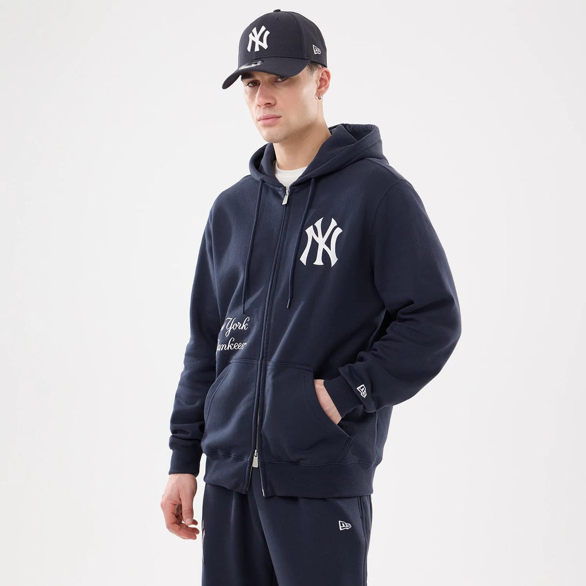 New York Yankees MLB Comfort Navy 2 Way Full Zip Hoodie-klyvox
