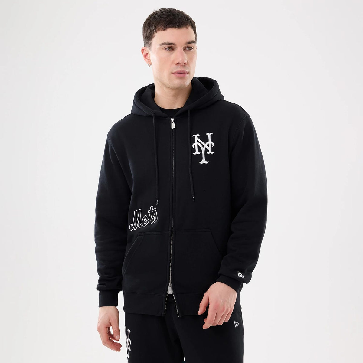 New York Mets MLB Comfort Black 2 Way Full Zip Hoodie-klyvox