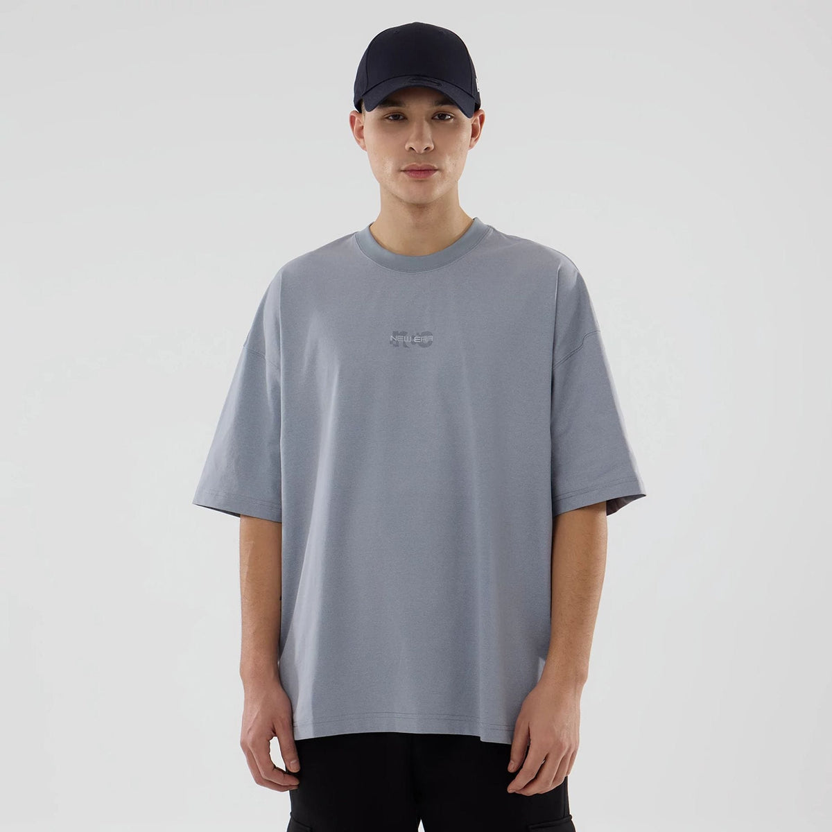 New Era NEC Logo Grey Oversized T-Shirt-klyvox