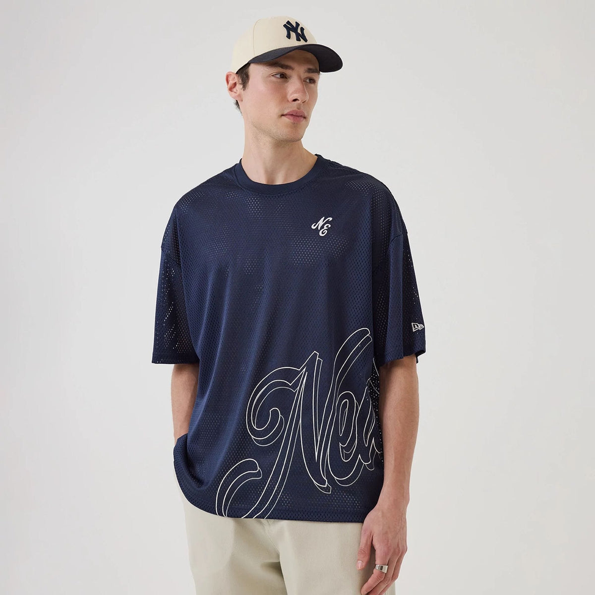 New Era Mix League Blue Oversized Mesh T-Shirt-klyvox