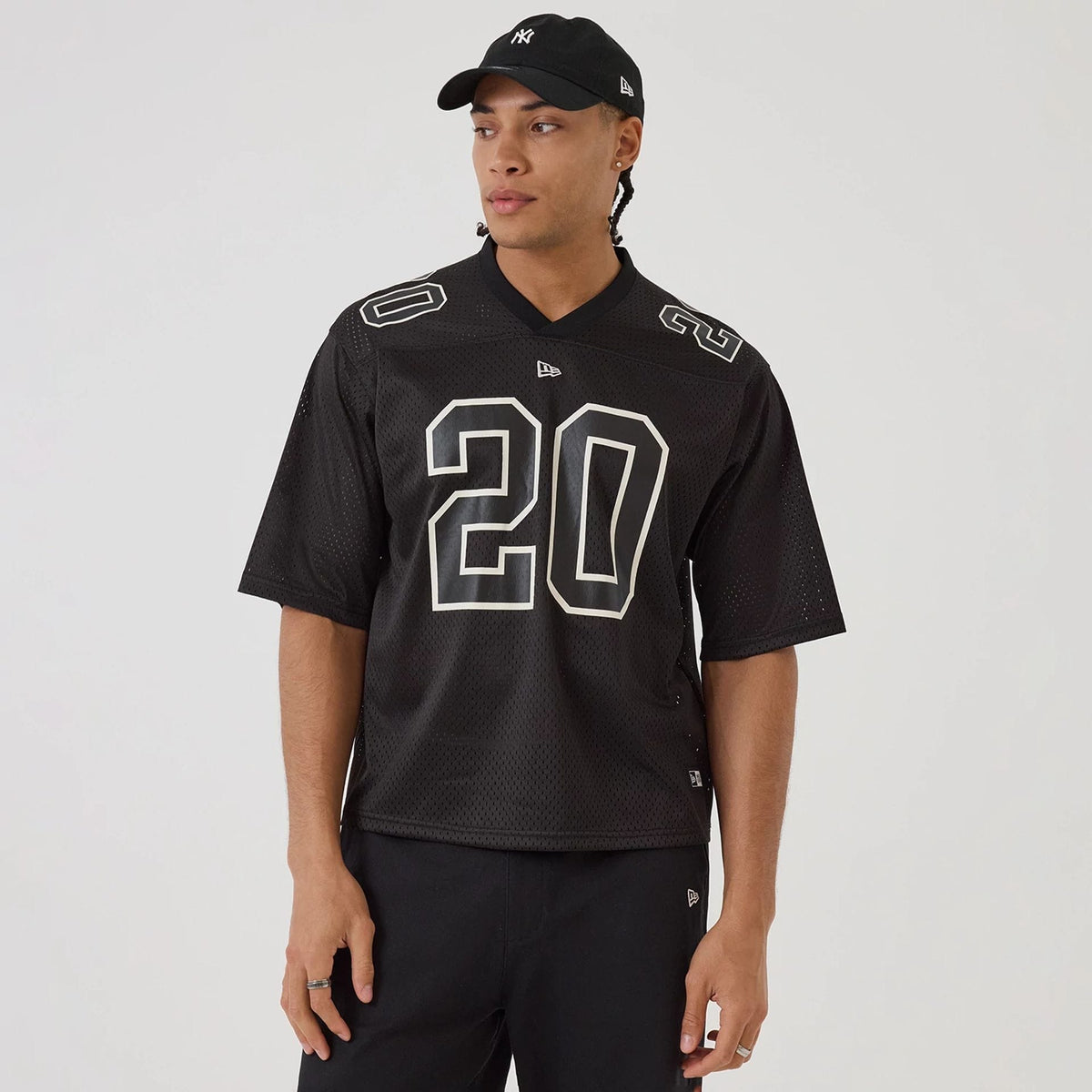 New Era Mesh Football Black Short Sleeve Shirt-klyvox
