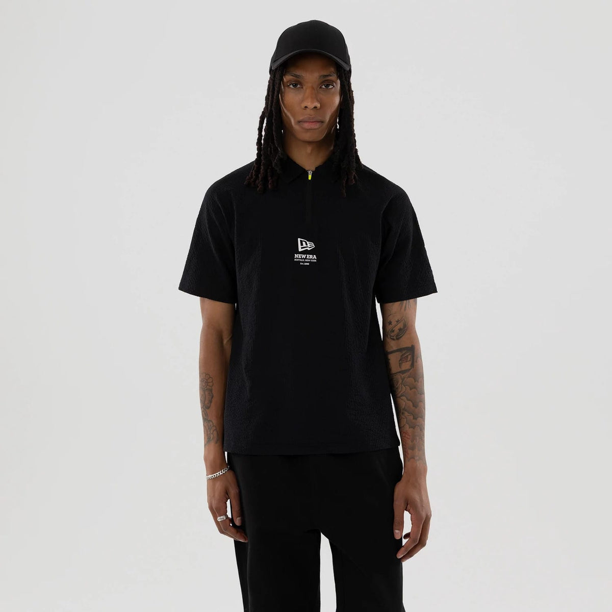 New Era Seersucker Black Polo T-Shirt-klyvox
