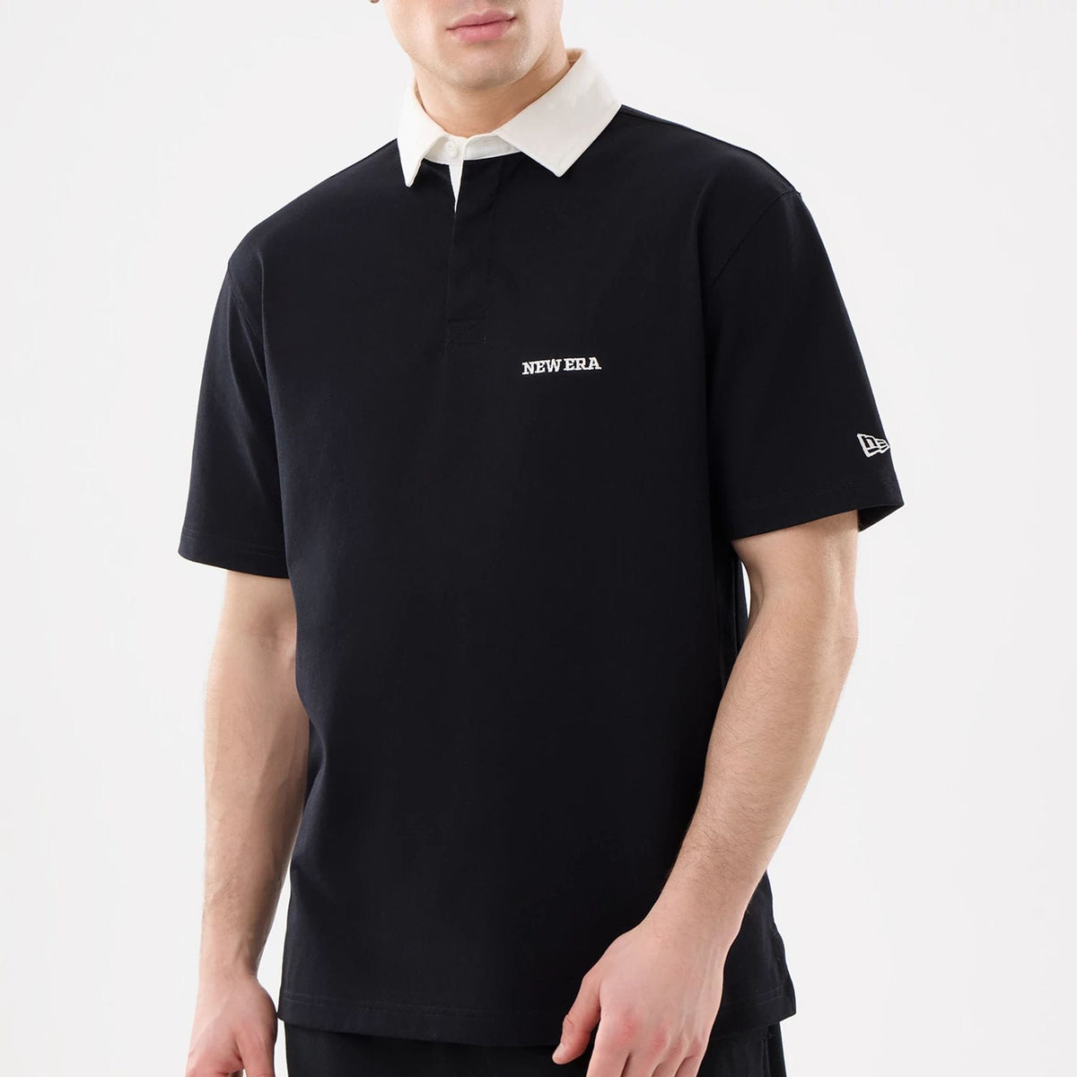 New Era Black Short Sleeve Rugby Shirt-klyvox