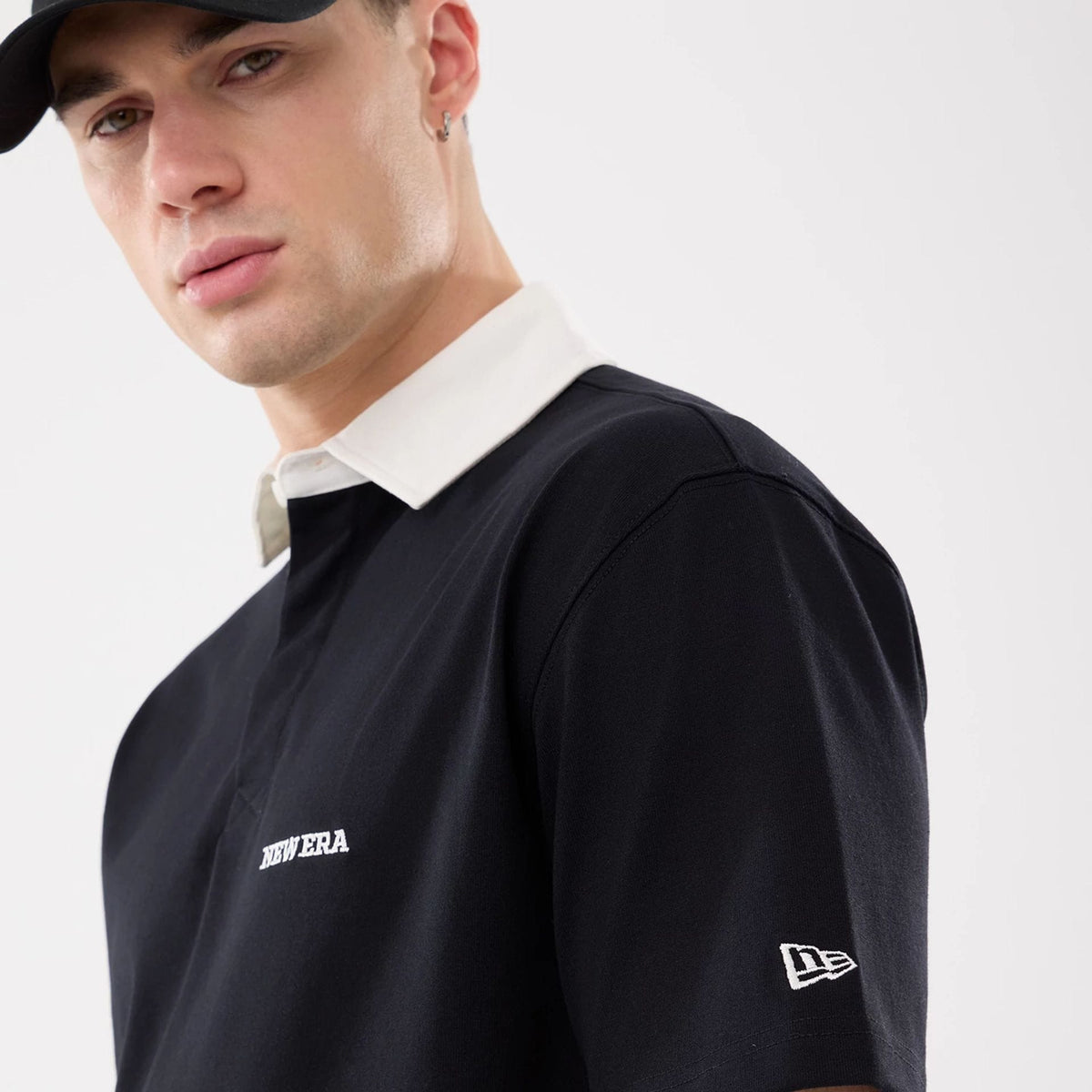 New Era Black Short Sleeve Rugby Shirt-klyvox