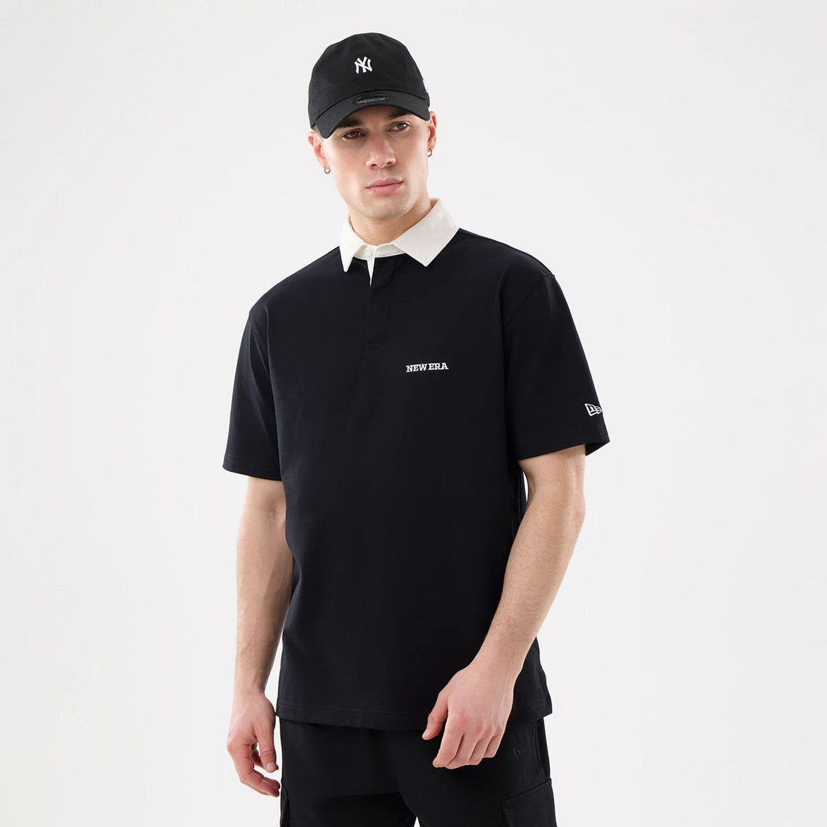 New Era Black Short Sleeve Rugby Shirt-klyvox