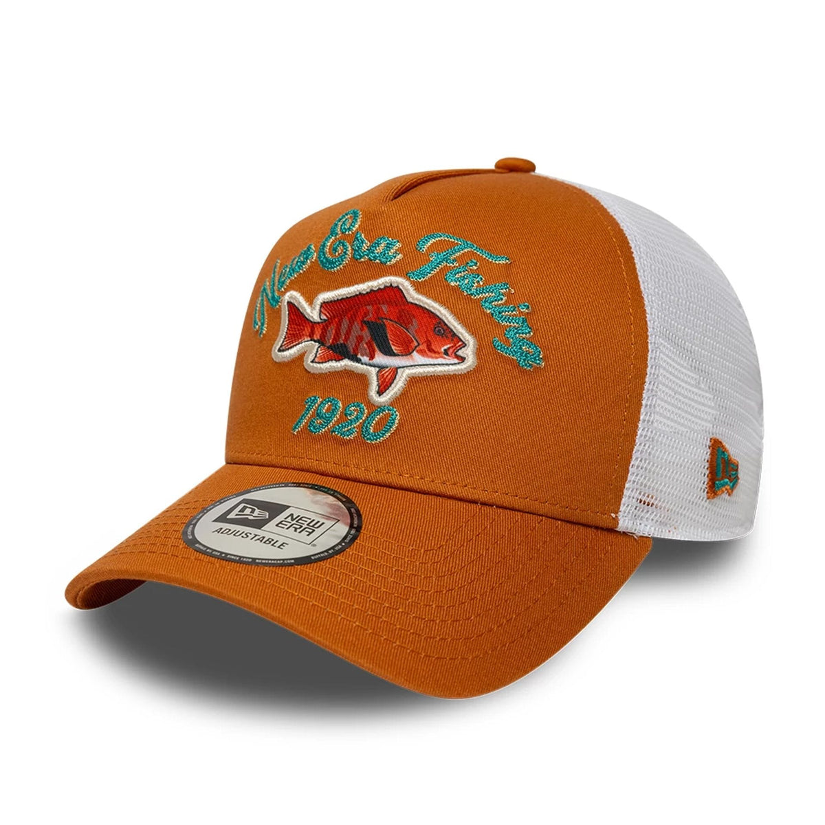 New Era Fishing Orange 9FORTY A-Frame Trucker Adjustable Cap-klyvox