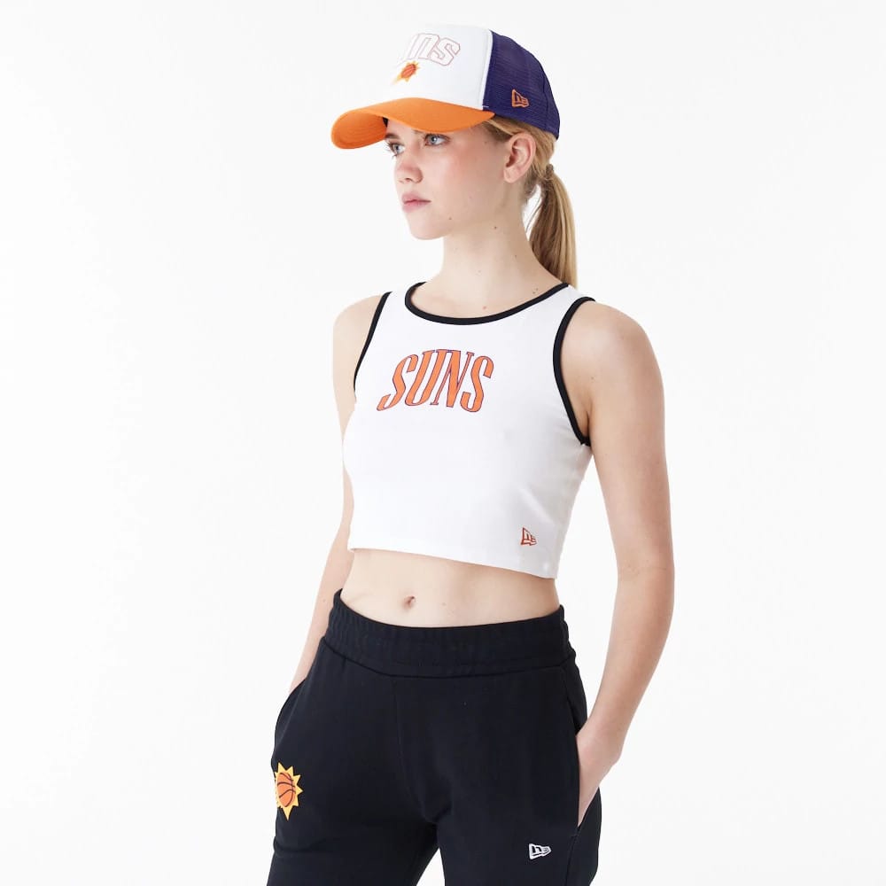 Phoenix Suns Womens NBA Team Wordmark White Crop Tank Top-klyvox