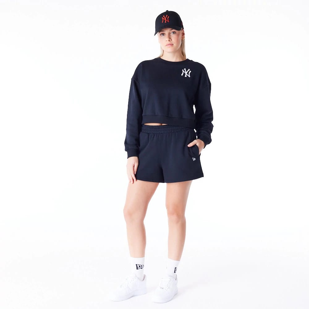 New York Yankees Womens MLB League Essential Black Crop Crew Neck Sweatshirt-klyvox