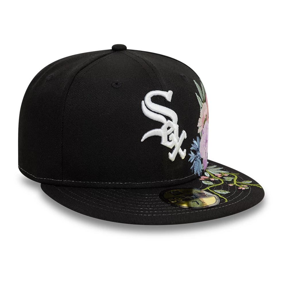 Chicago White Sox MLB Floral Black 59FIFTY Fitted Cap-klyvox