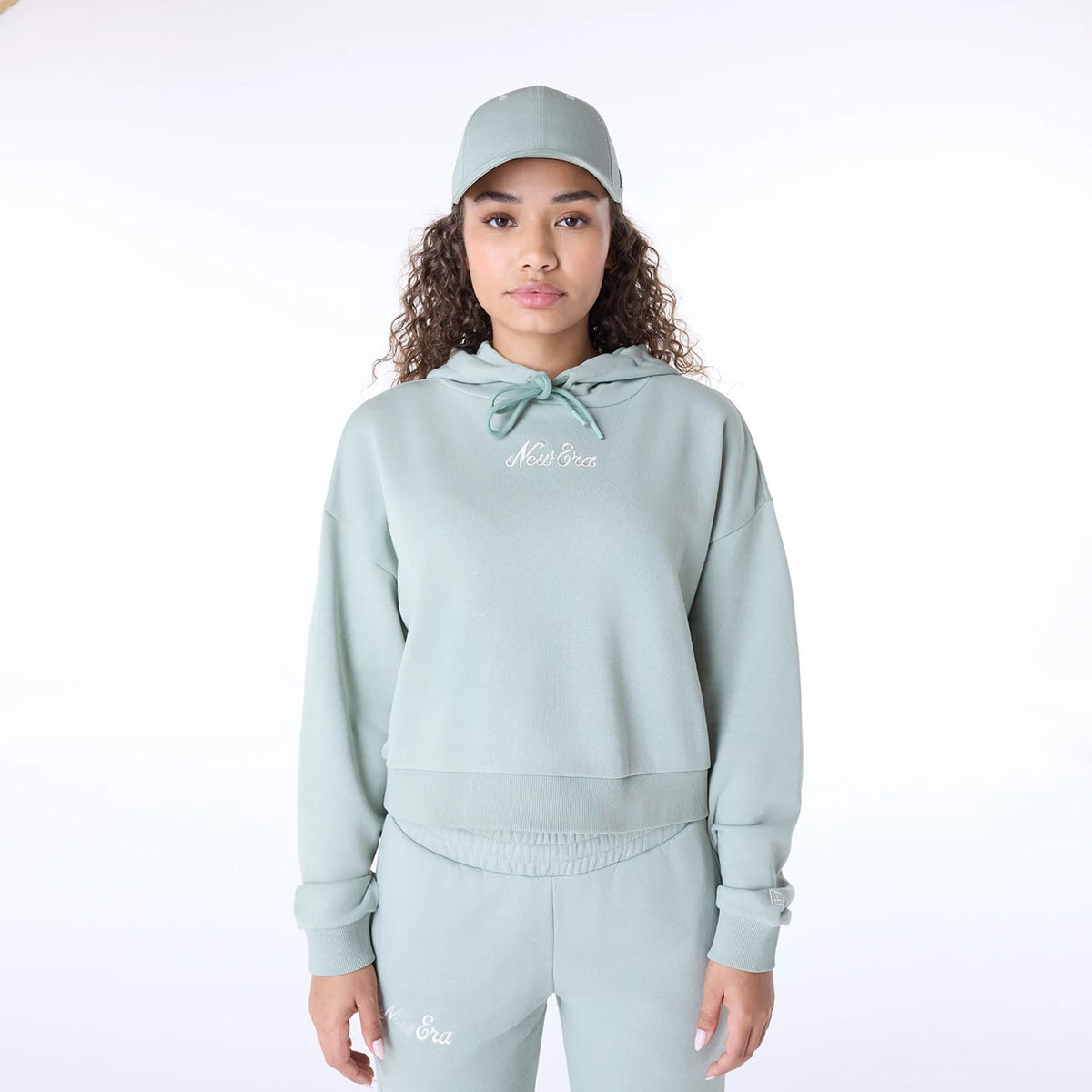 Womens New Era Script Pastel Green Pullover Hoodie-klyvox