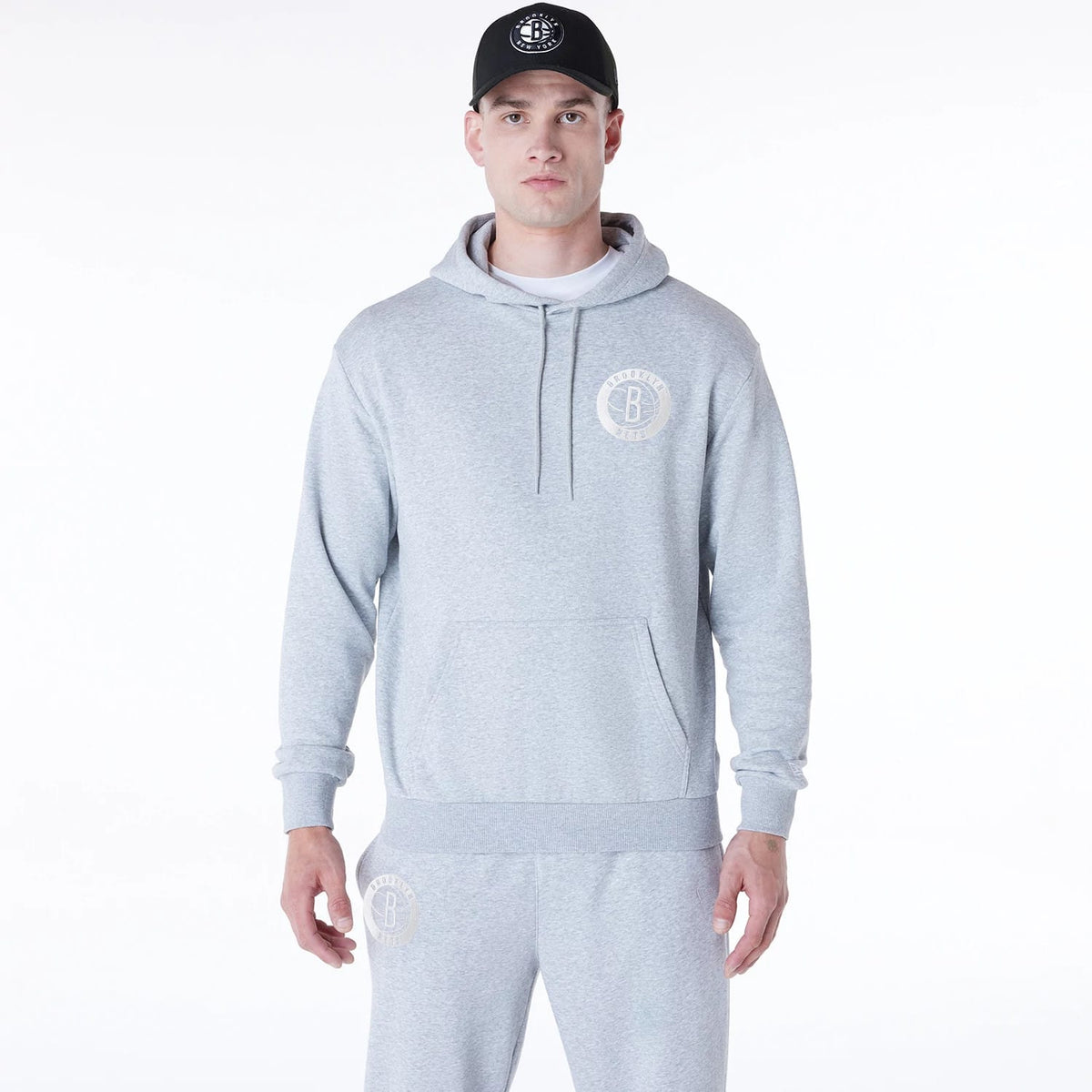 Brooklyn Nets NBA League Essential Grey Oversized Pullover Hoodie-klyvox