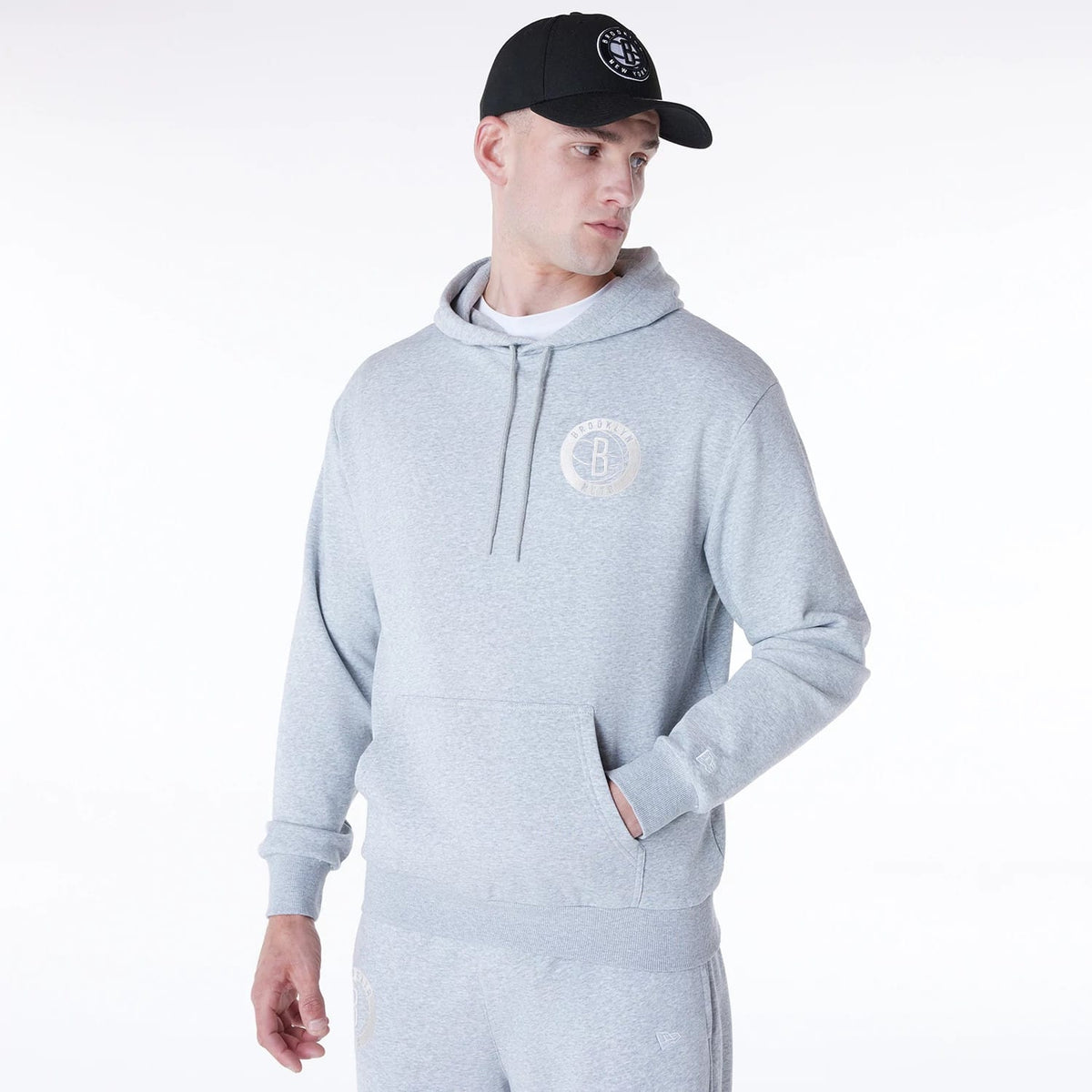 Brooklyn Nets NBA League Essential Grey Oversized Pullover Hoodie-klyvox