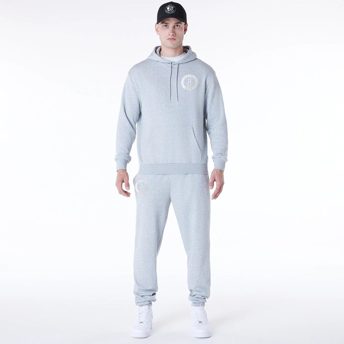 Brooklyn Nets NBA League Essential Grey Oversized Pullover Hoodie-klyvox
