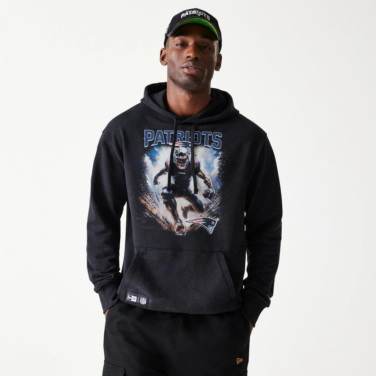 New England Patriots NFL Games Premium Apparel Black Oversized Pullover Hoodie-klyvox