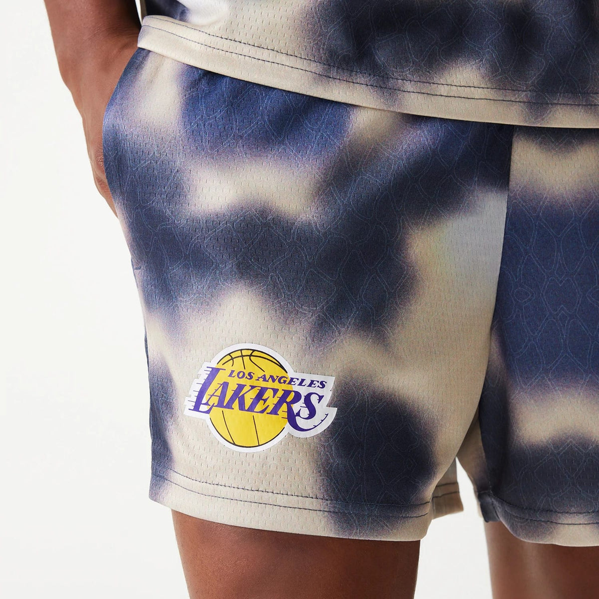 LA Lakers NBA All Over Print Cream Shorts-klyvox