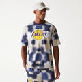 LA Lakers NBA All Over Print Cream Oversized T-Shirt-klyvox