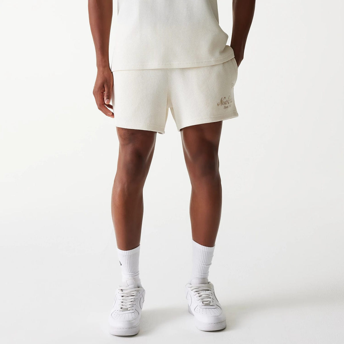 New Era Waffle Open White Shorts-klyvox