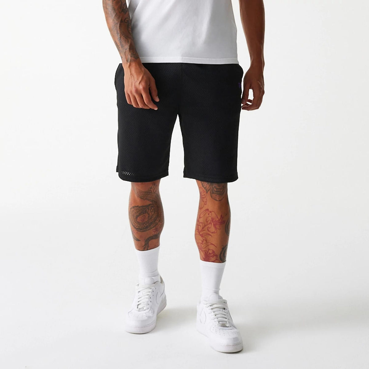 New Era Black Mesh Shorts-klyvox