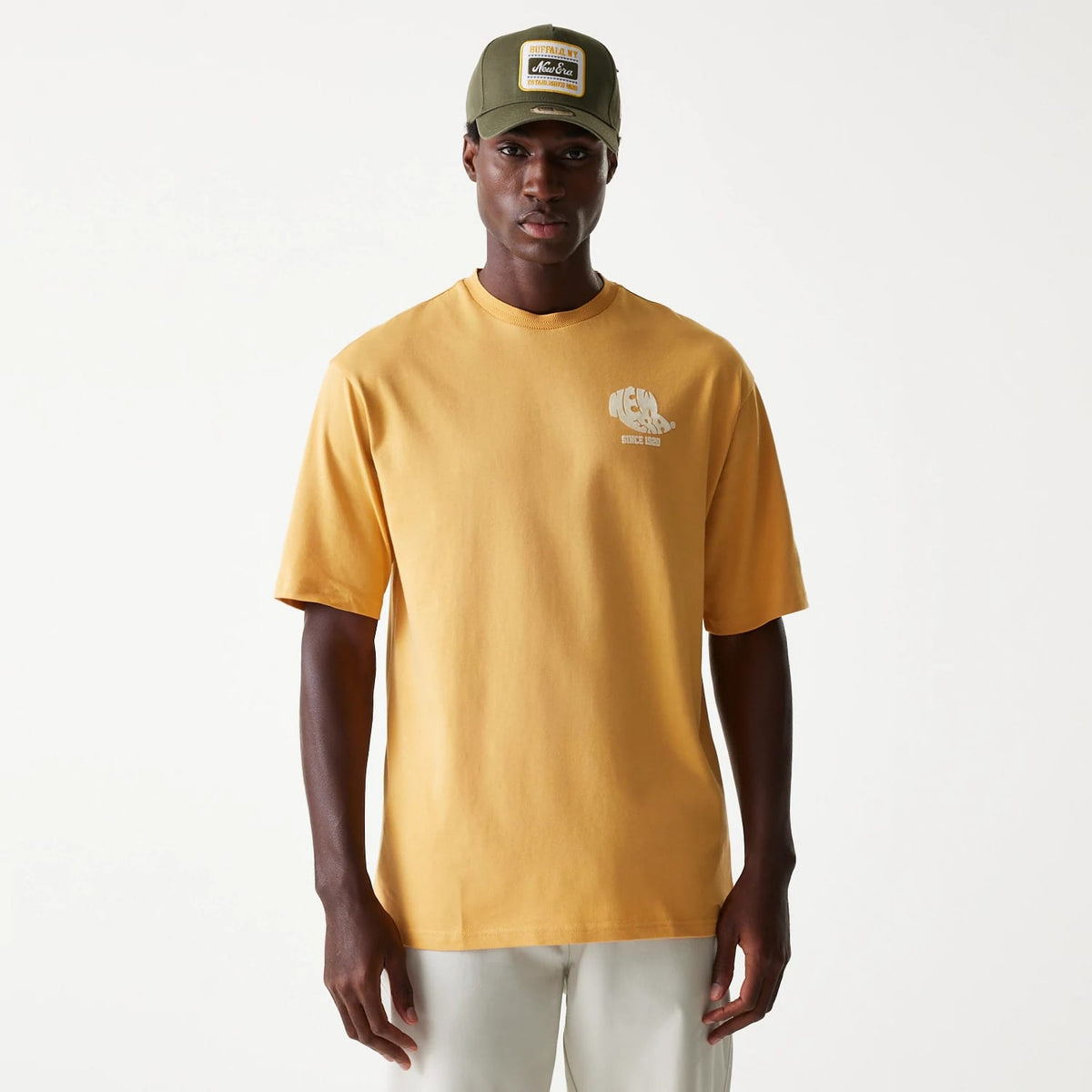 New Era Graphic Beige Oversized T-Shirt-klyvox