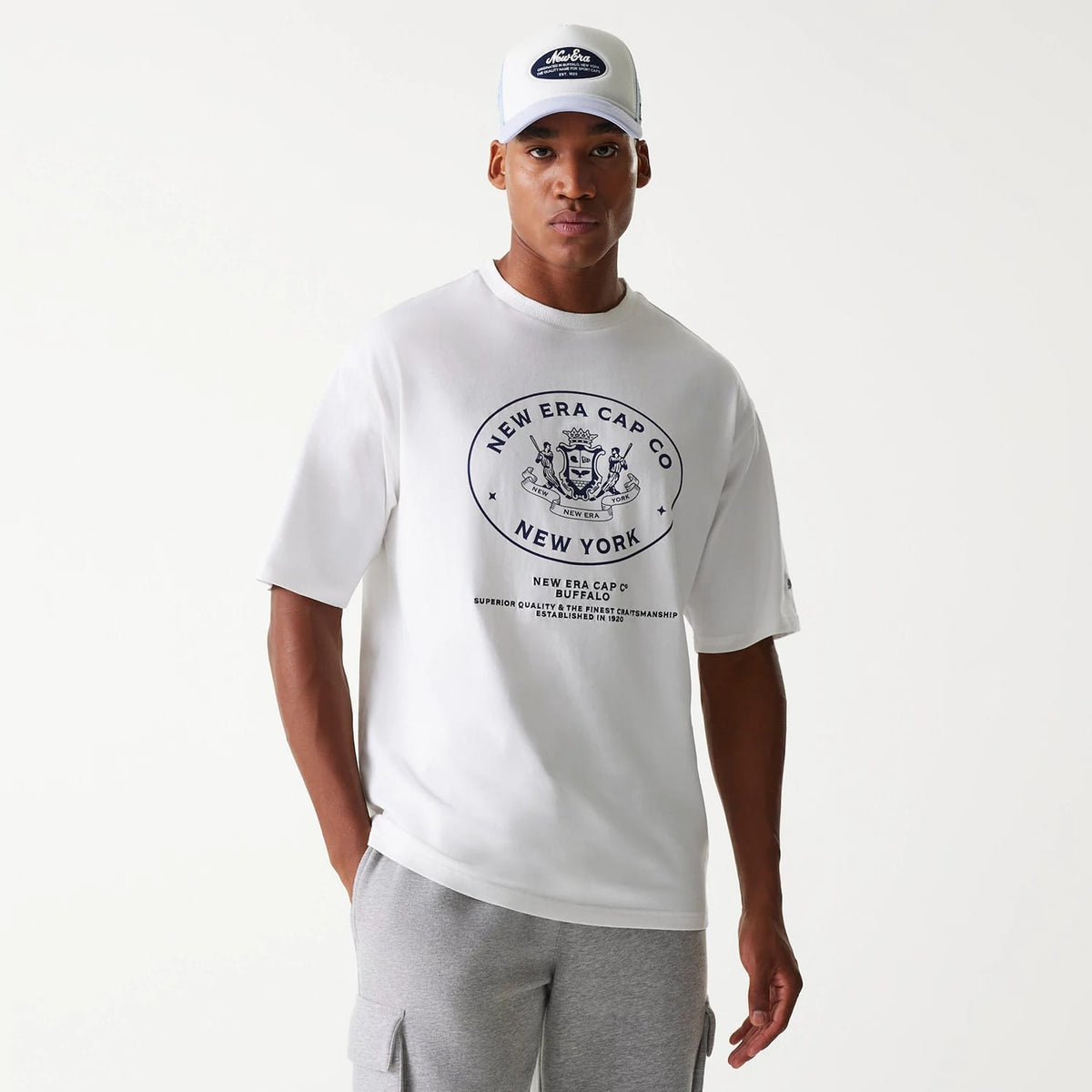 New Era Crest White Oversized T-Shirt-klyvox