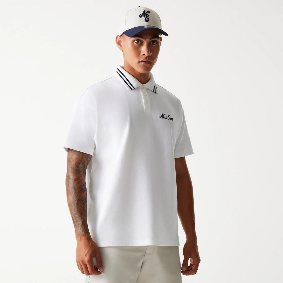 New Era Drop Shoulder White Polo Shirt-klyvox
