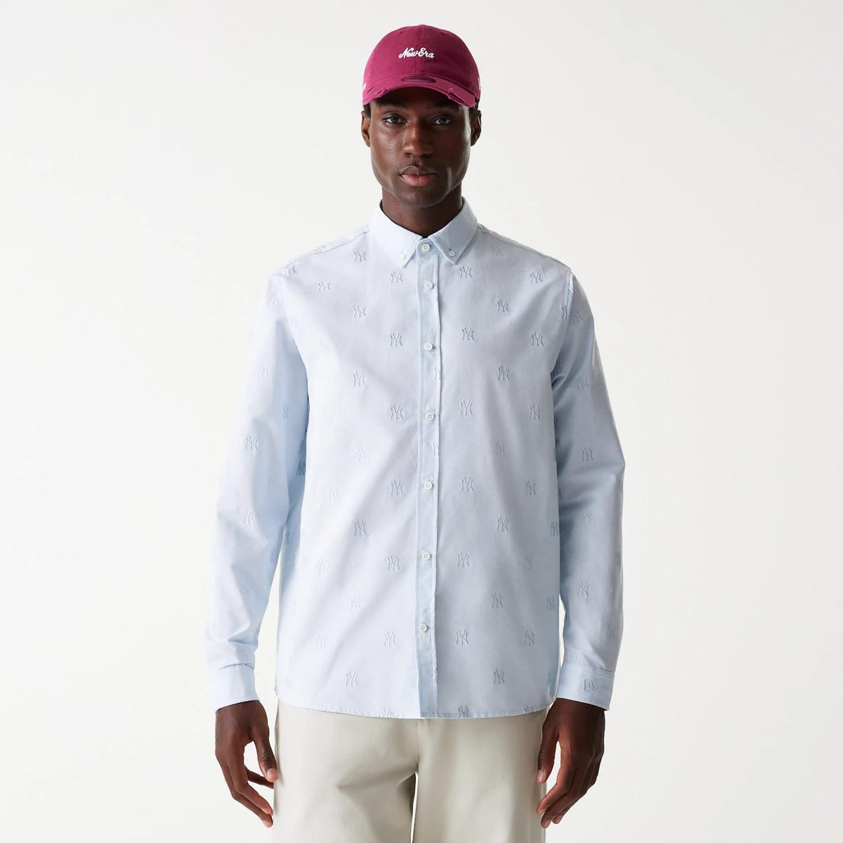 New York Yankees MLB Monogram Pastel Blue Long Sleeve Shirt-klyvox