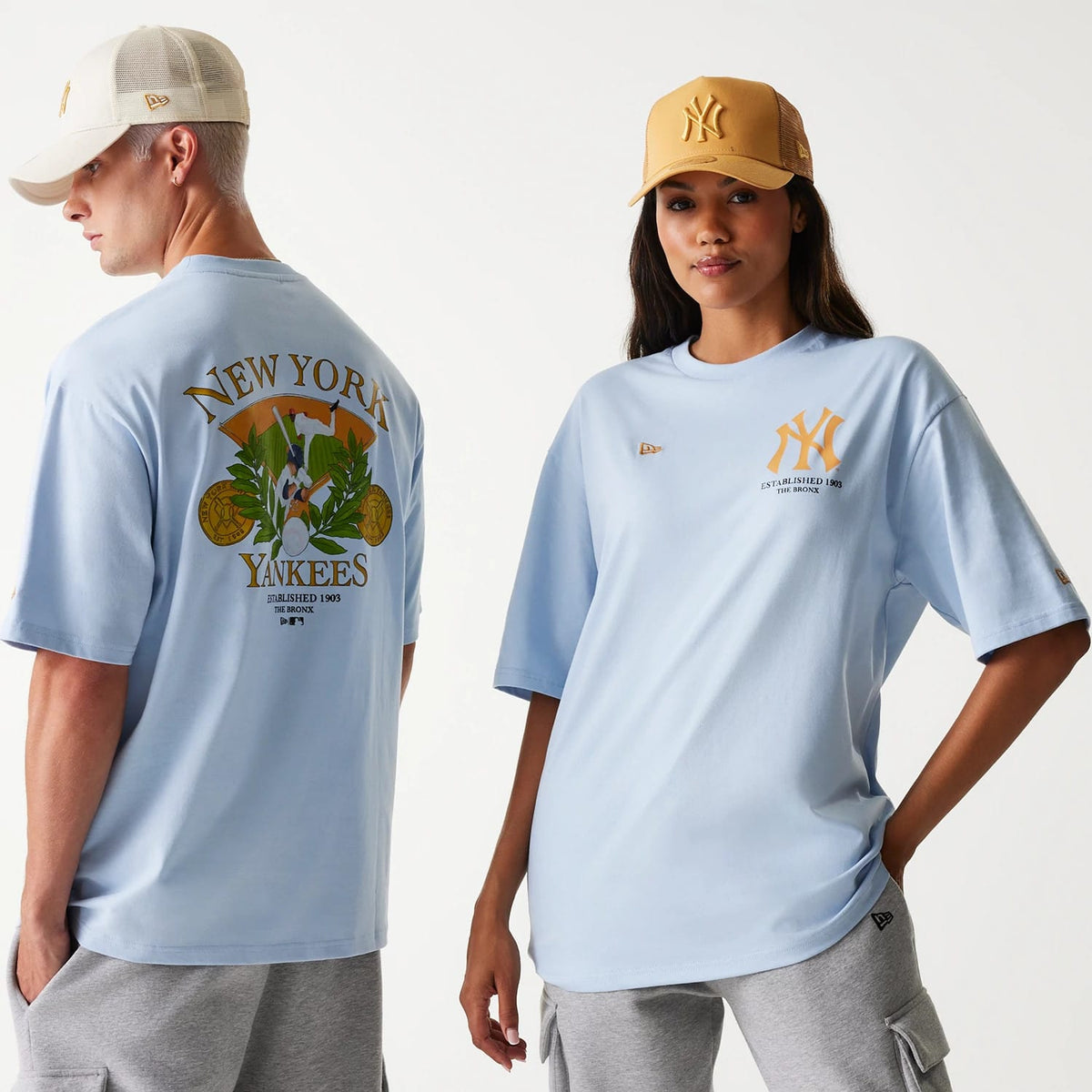 New York Yankees MLB Baseball Graphic Pastel Blue Oversized T-Shirt-klyvox