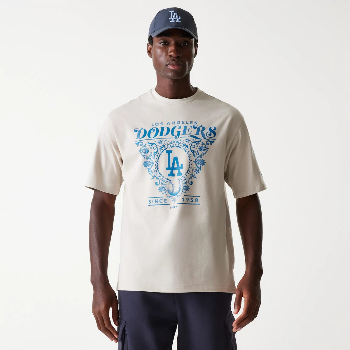 LA Dodgers MLB Floral Graphic Cream Oversized T-Shirt-klyvox