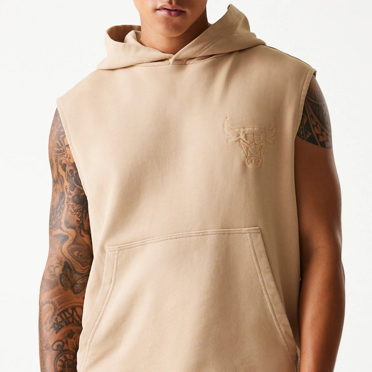 Chicago Bulls NBA Washed Beige Sleeveless Hoodie-klyvox