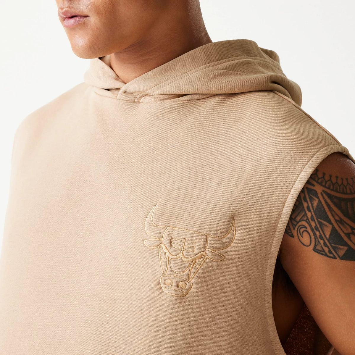 Chicago Bulls NBA Washed Beige Sleeveless Hoodie-klyvox