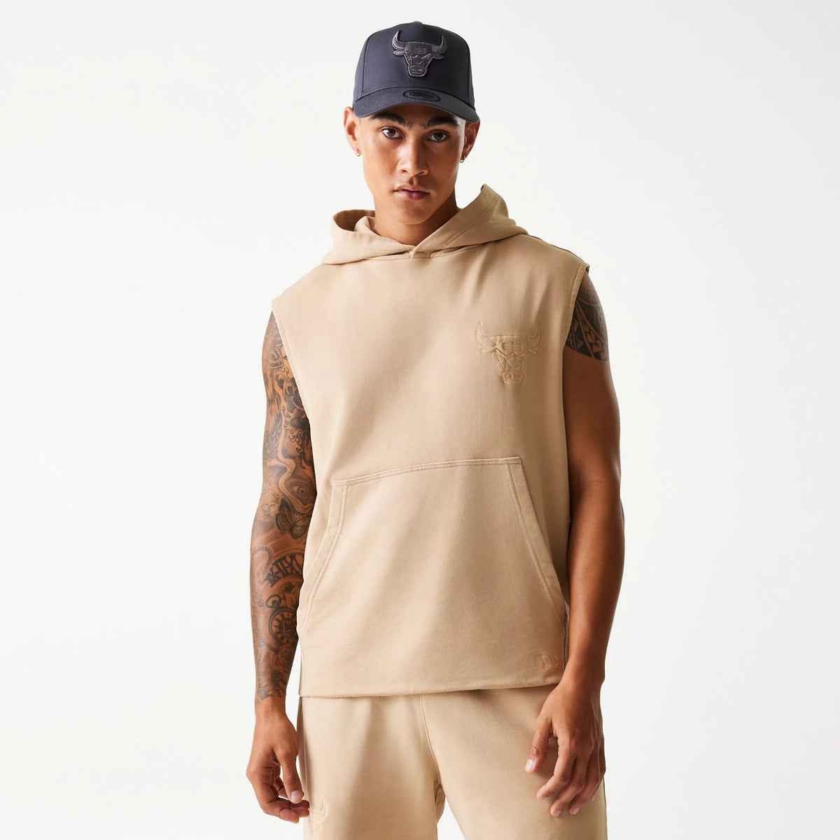 Chicago Bulls NBA Washed Beige Sleeveless Hoodie-klyvox