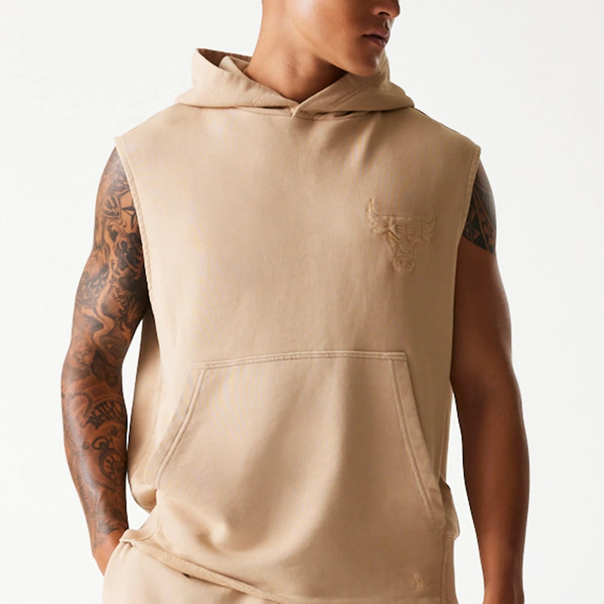 Chicago Bulls NBA Washed Beige Sleeveless Hoodie-klyvox