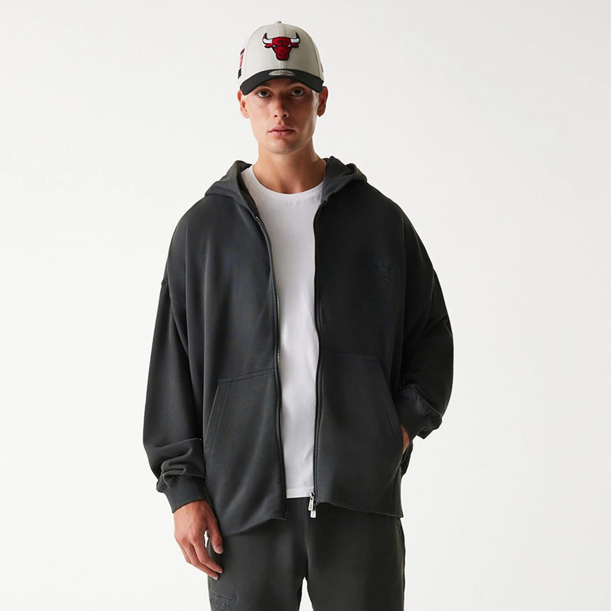 Chicago Bulls NBA Washed Grey Full Zip Hoodie-klyvox