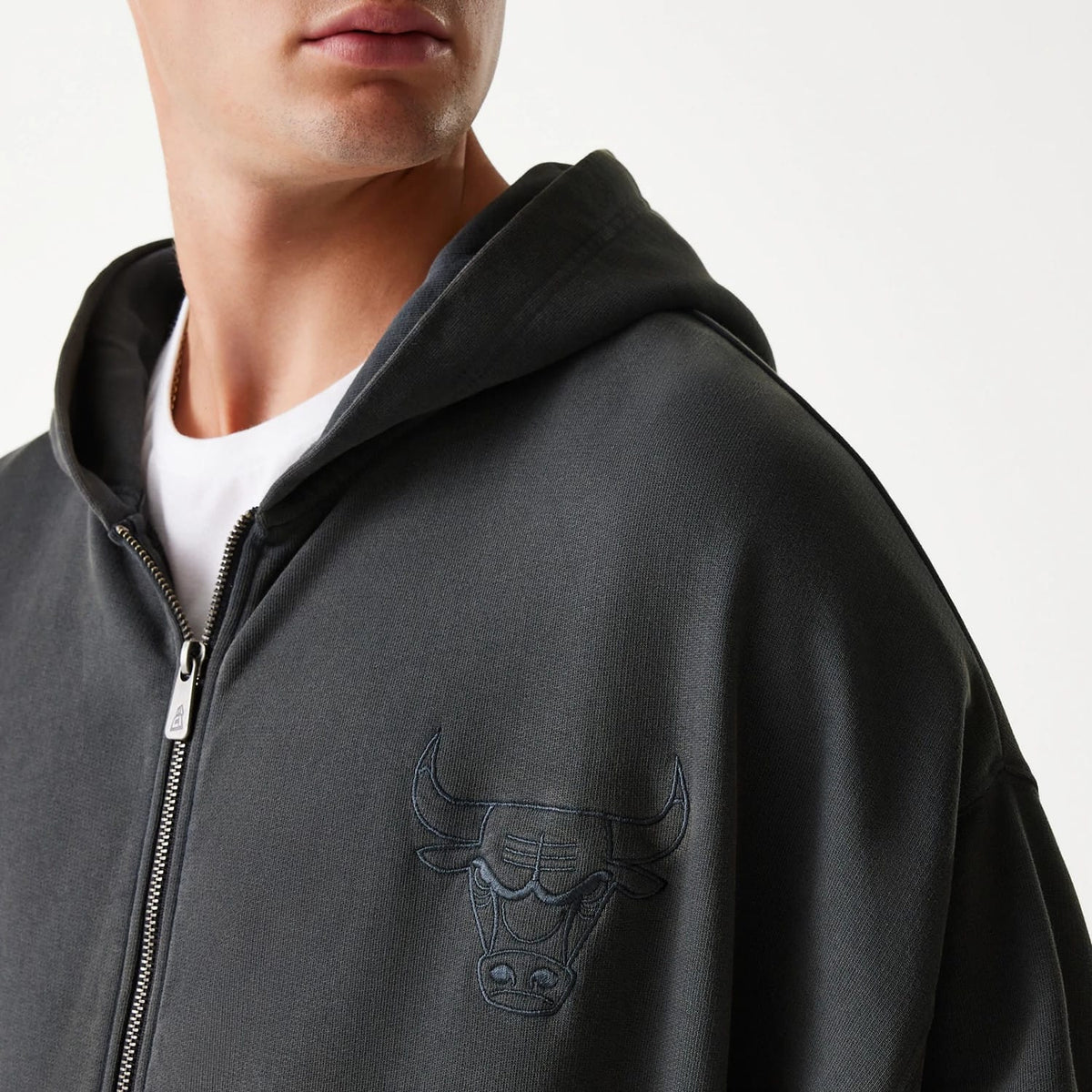 Chicago Bulls NBA Washed Grey Full Zip Hoodie-klyvox