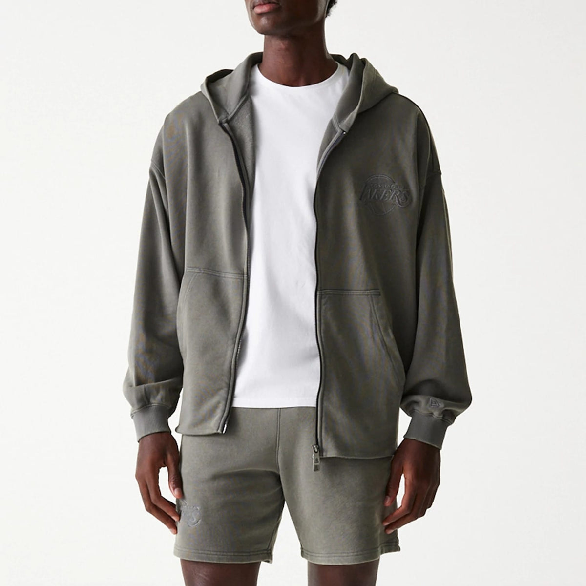 LA Lakers NBA Washed Grey Full Zip Hoodie-klyvox