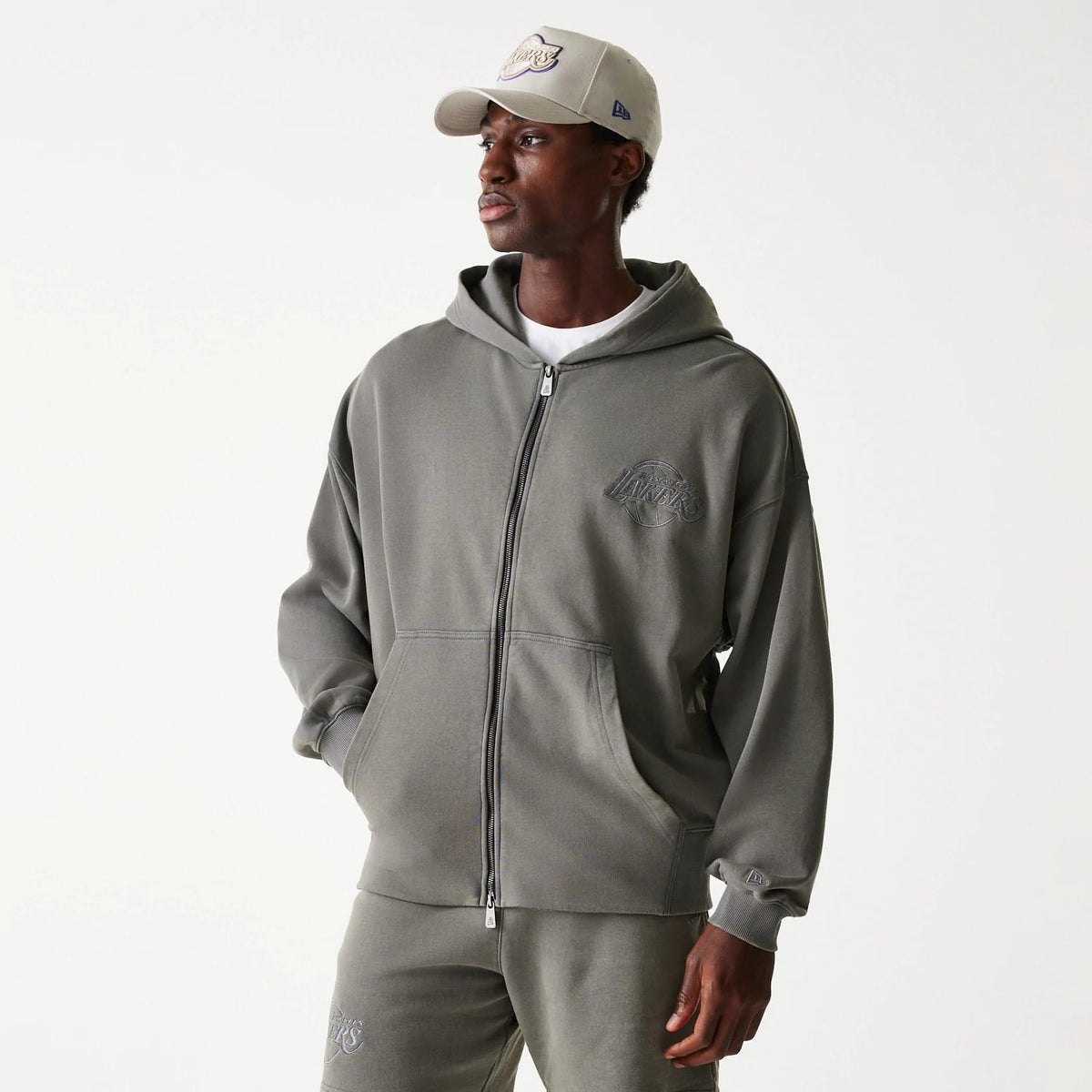 LA Lakers NBA Washed Grey Full Zip Hoodie-klyvox