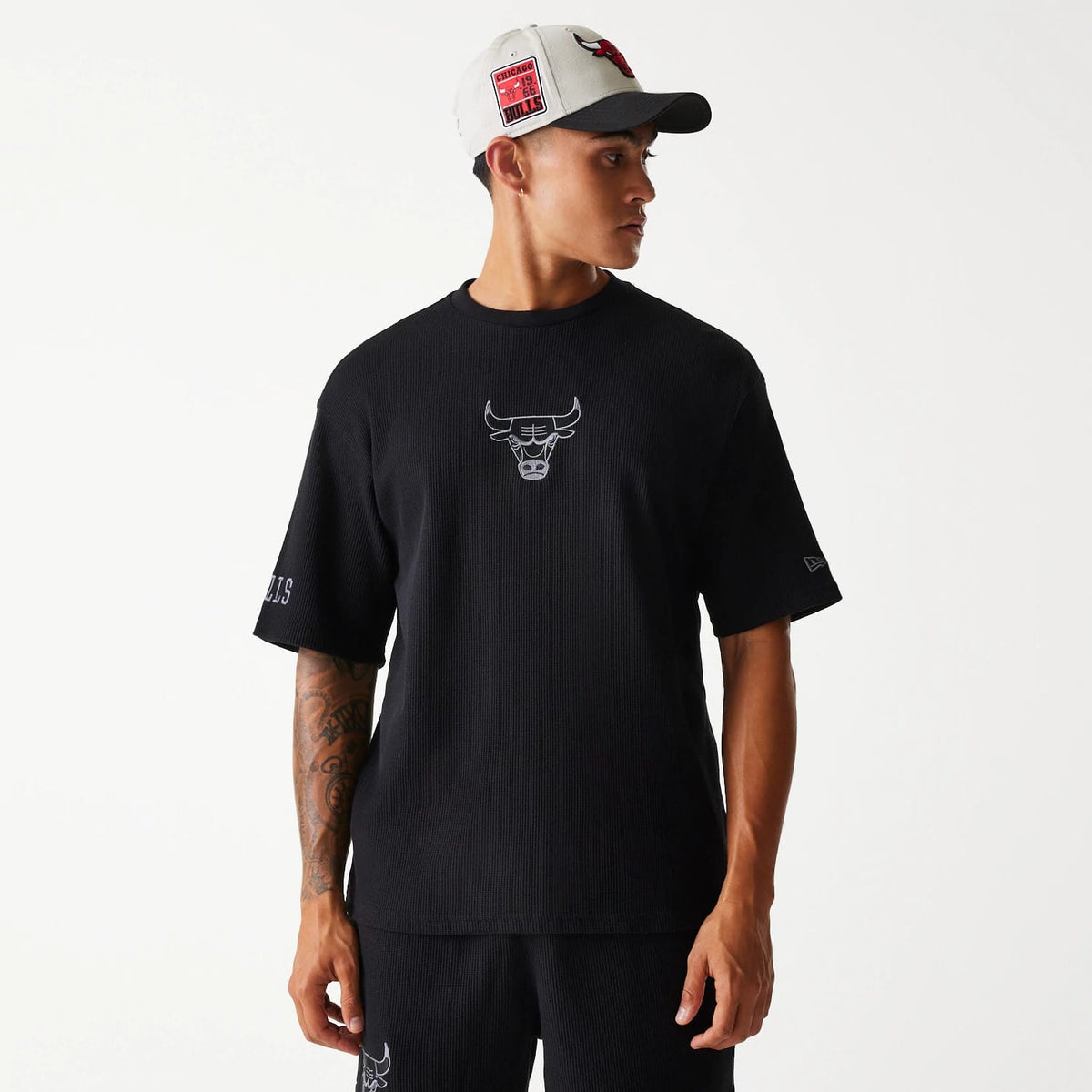 Chicago Bulls NBA Waffle Black Oversized T-Shirt-klyvox