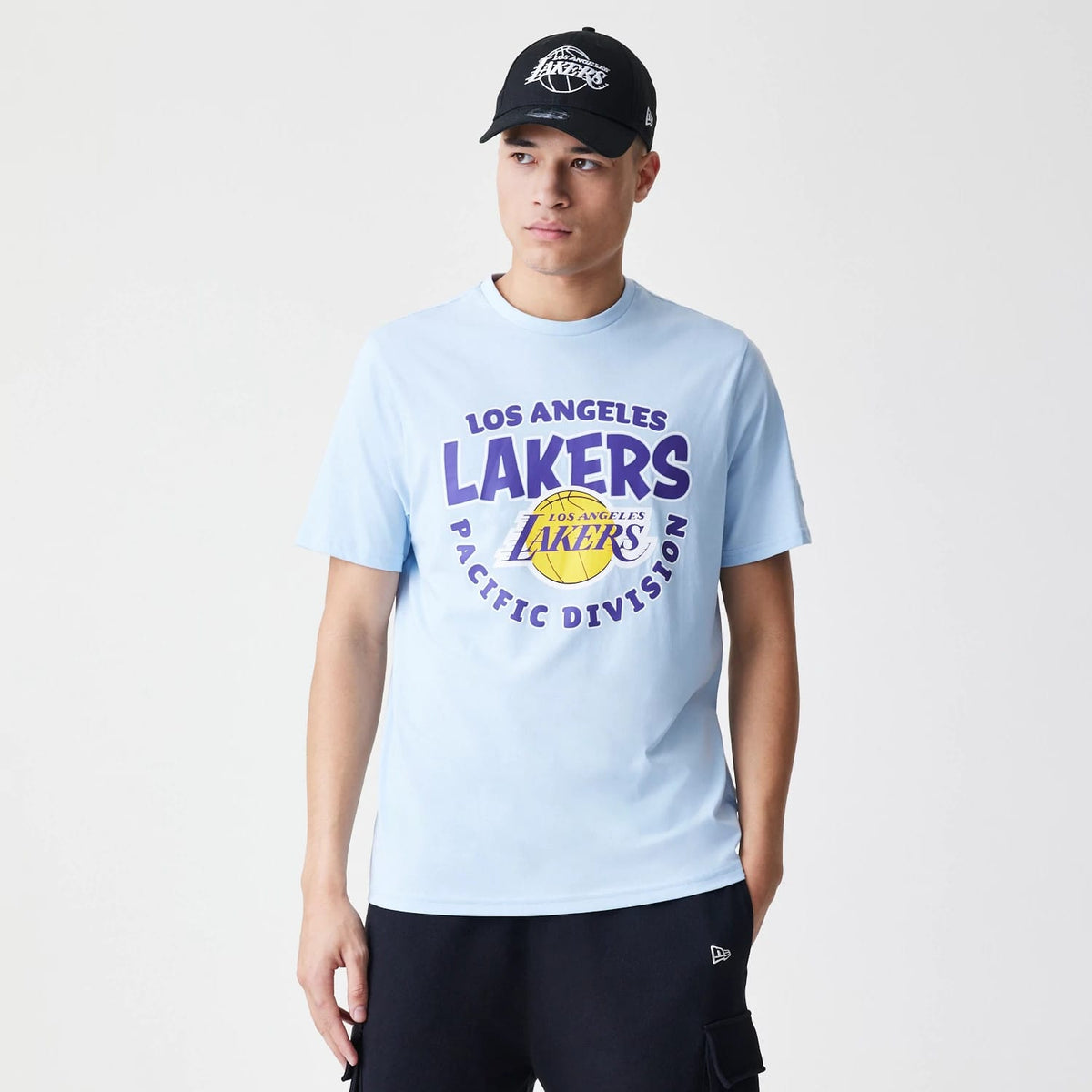 LA Lakers NBA Bubble Wordmark Pastel Blue T-Shirt-klyvox