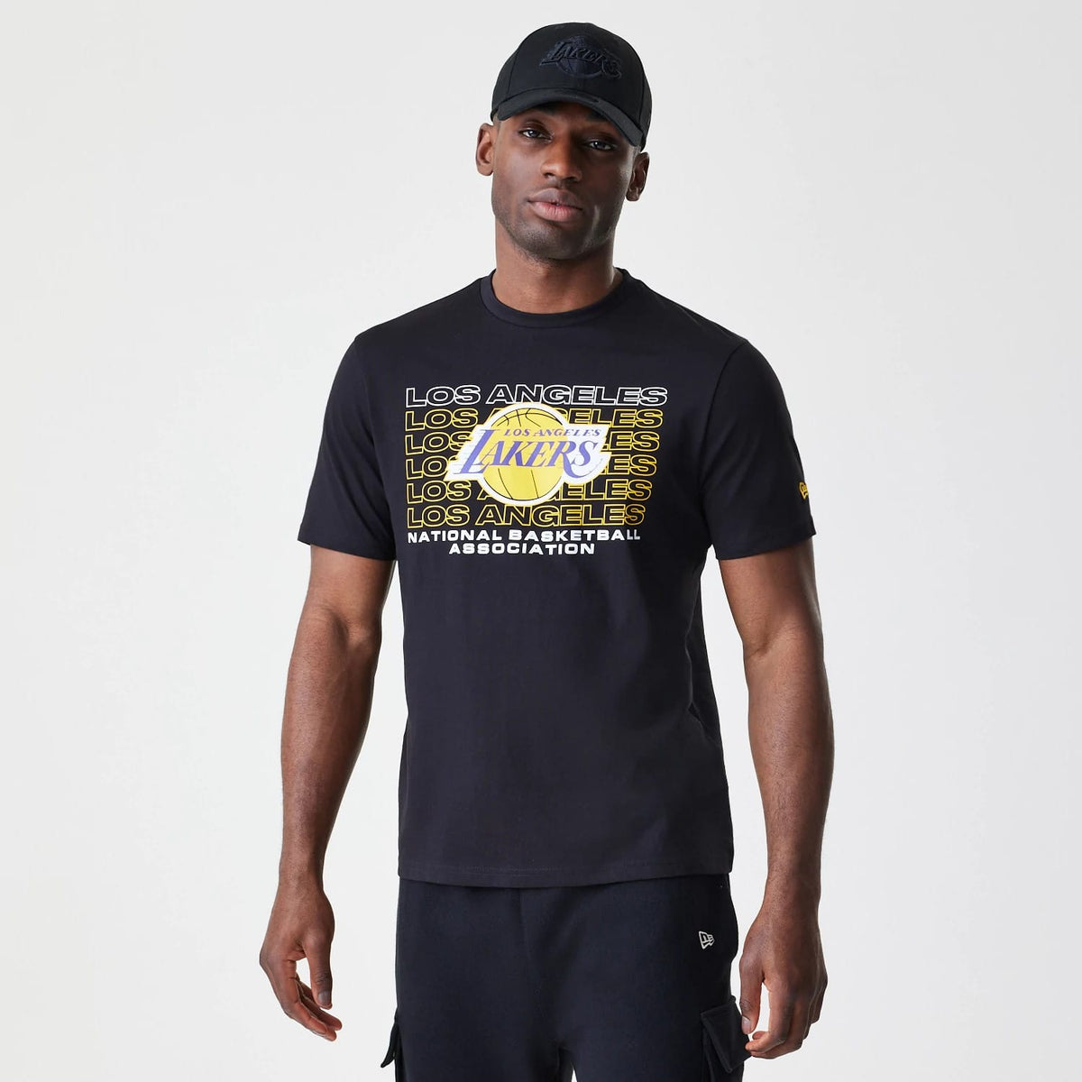 LA Lakers NBA Stack Wordmark Black T-Shirt-klyvox