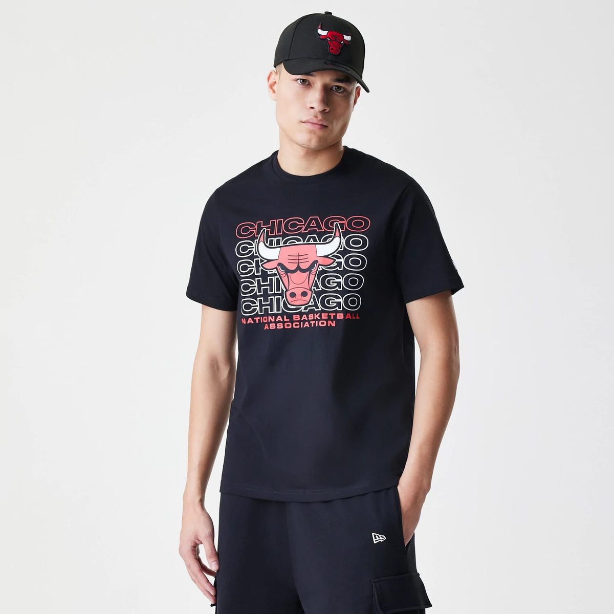 Chicago Bulls NBA Stack Wordmark Black T-Shirt-klyvox
