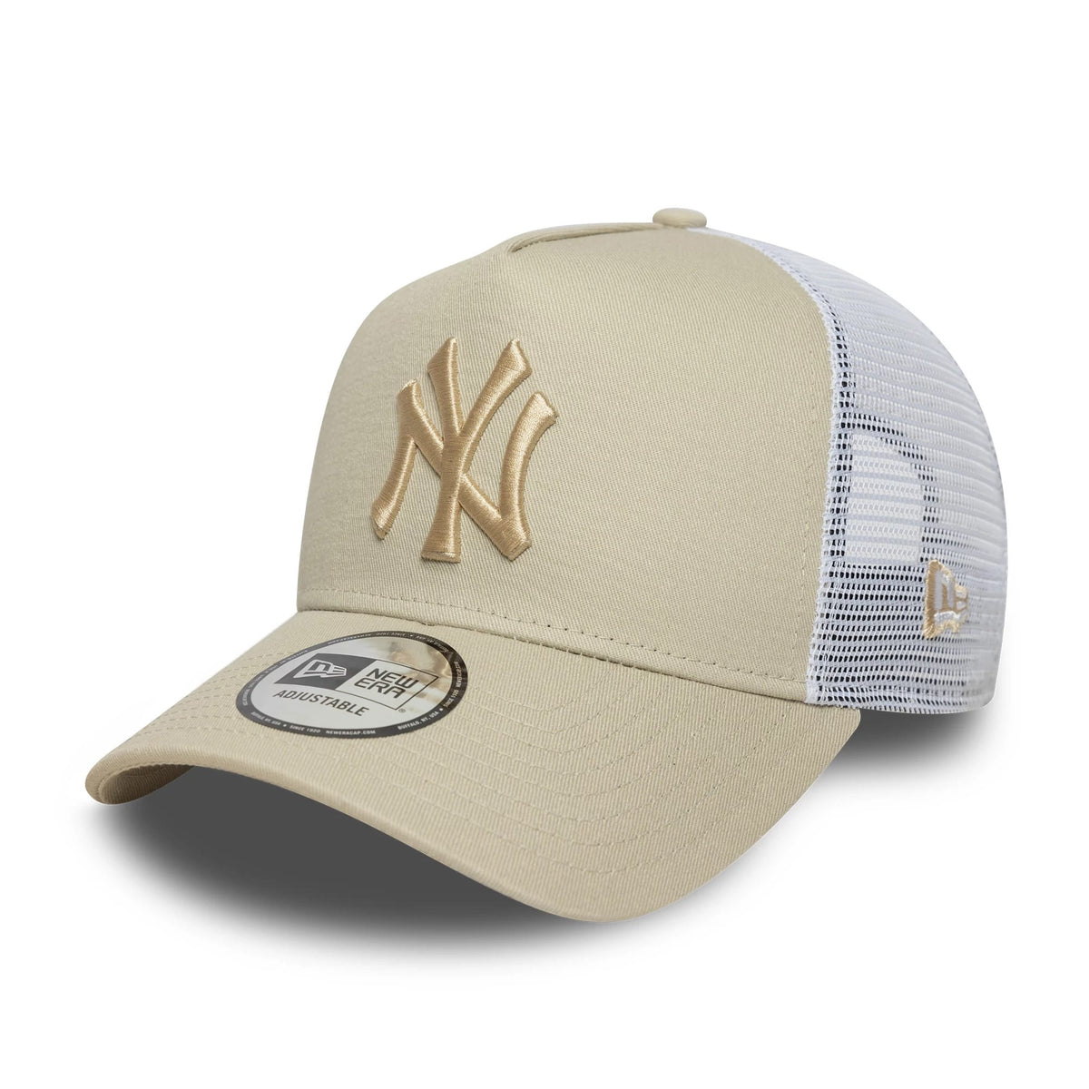 New York Yankees MLB League Essential Light Beige 9FORTY E-Frame Trucker Adjustable Cap-klyvox