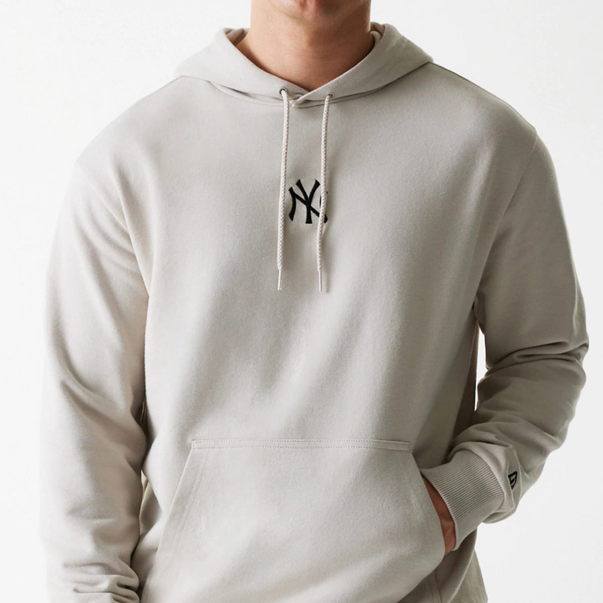 New York Yankees MLB League Essential Midi French Terry Cream Oversized Pullover Hoodie-klyvox