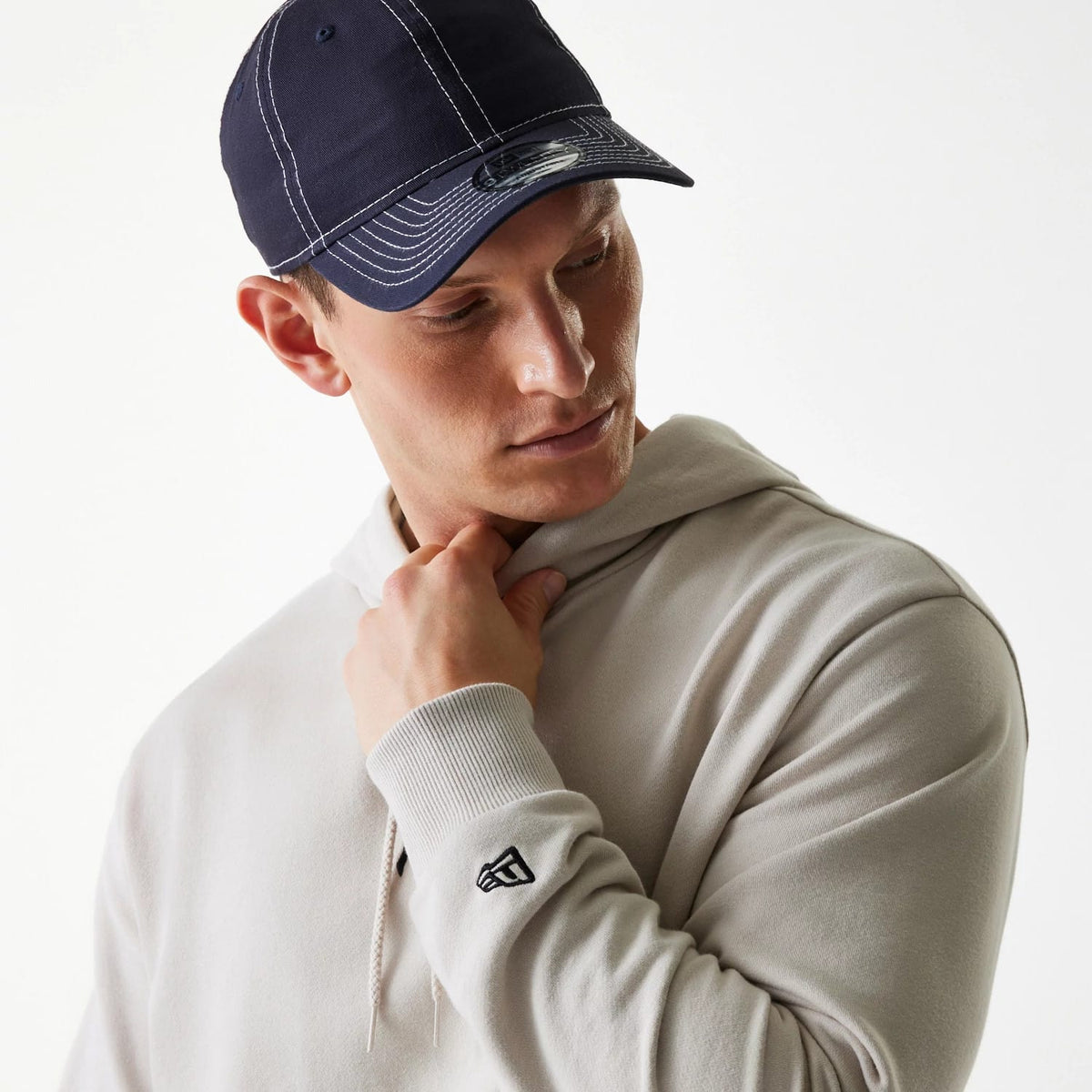New York Yankees MLB League Essential Midi French Terry Cream Oversized Pullover Hoodie-klyvox