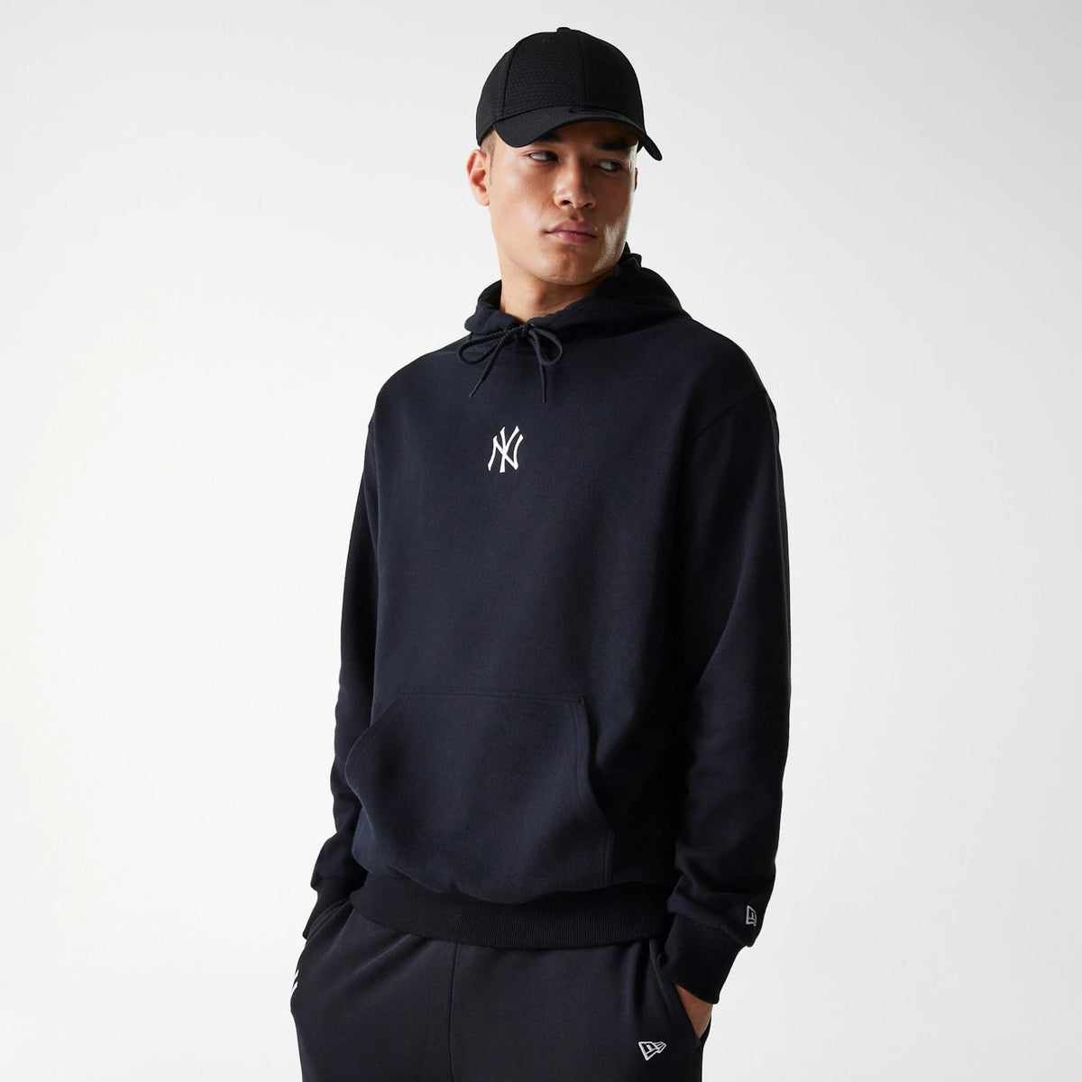 New York Yankees MLB League Essential Midi French Terry Black Oversized Pullover Hoodie-klyvox