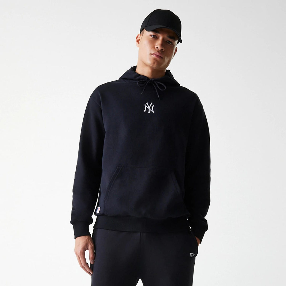 New York Yankees MLB League Essential Midi French Terry Black Oversized Pullover Hoodie-klyvox